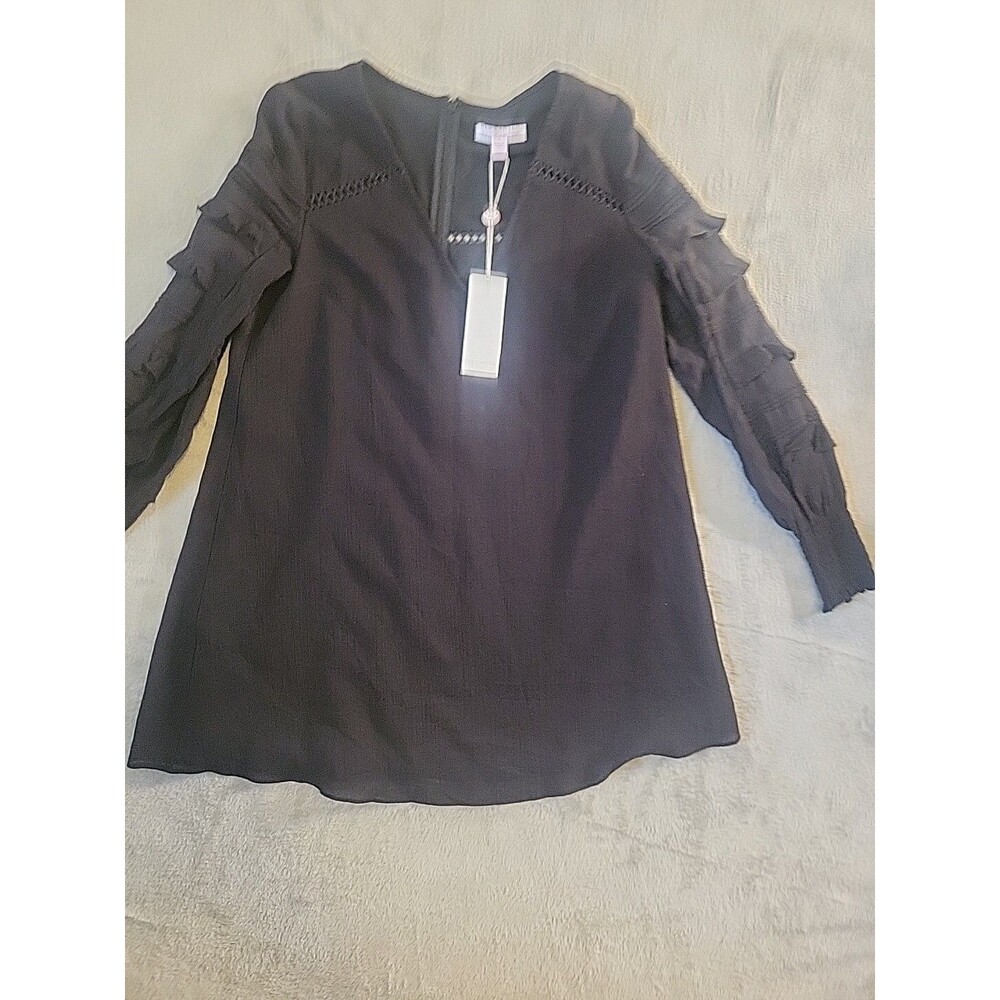 Red Carter Blouse Women Xs  Black Long Sleeve Ruffle Cottage Core